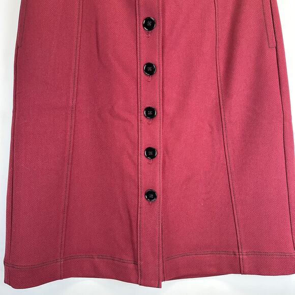 Loft Burgundy Button Straight Placket Knee Length Skirt Women Size 10 Officecore - Picture 4 of 16